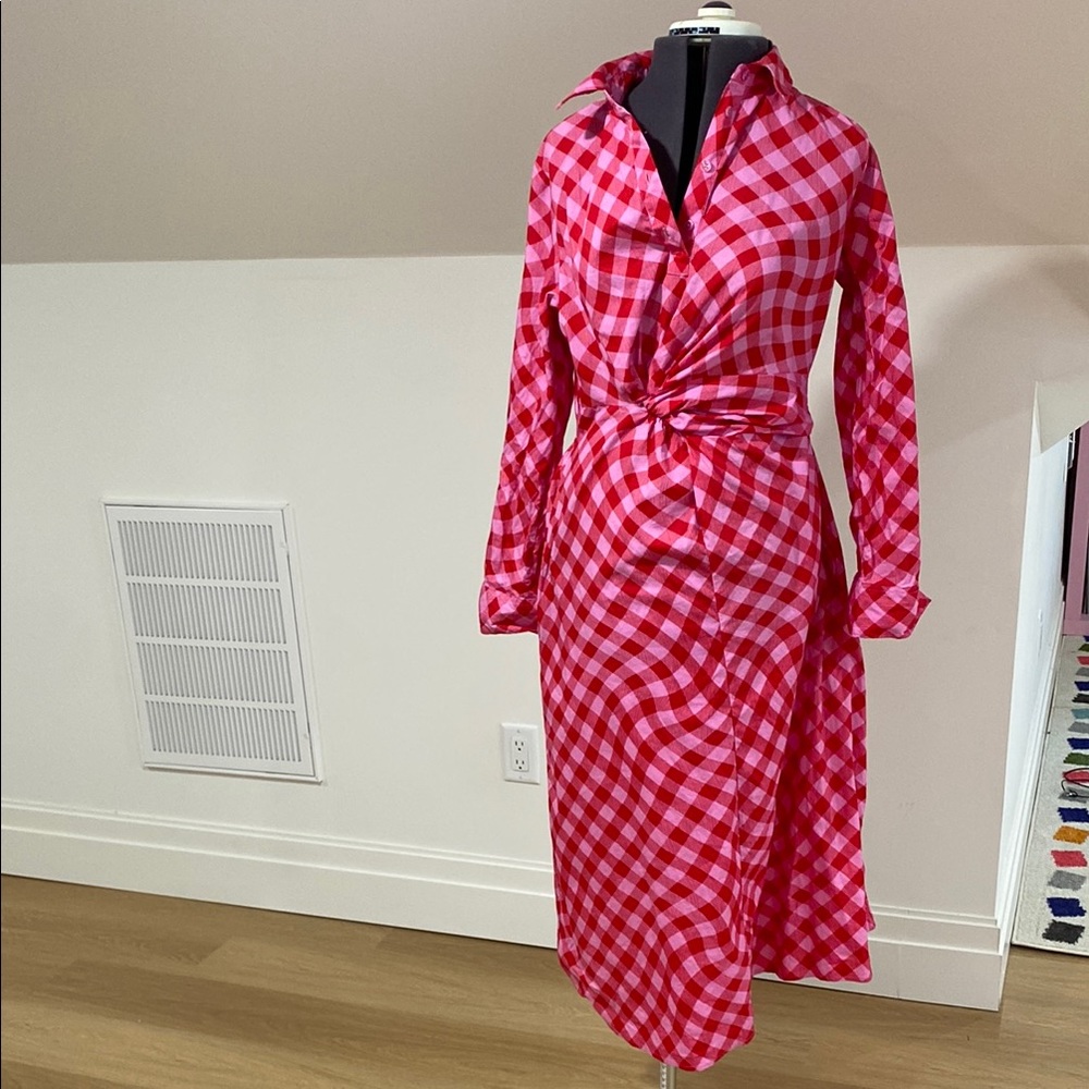 Red and pink Checkered Long Sleeve Dress